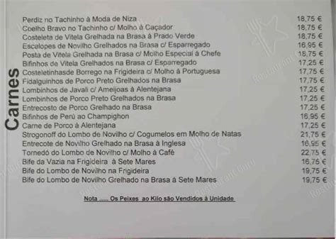 Menu At Sete Mares Restaurant Lisbon Av Columbano Bordalo Pinheiro