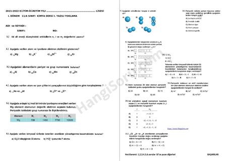 11 Sınıf Kimya 1 Dönem 1 Yazılı Soruları 2021 2022 HangiSoru