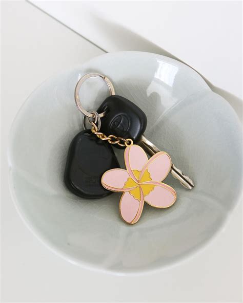 Plumeria Soft Pink Enamel Keychain Soha Living