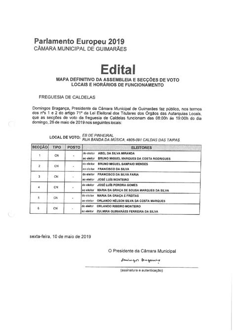 Informa O Mapa Definitivo Da Assembleia E Sec Es De Voto Junta