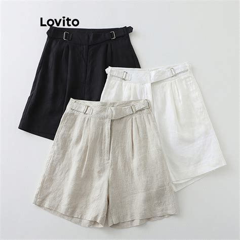 Lovito Shorts Casuais Bolso Z Per Liso Para Mulheres Lne