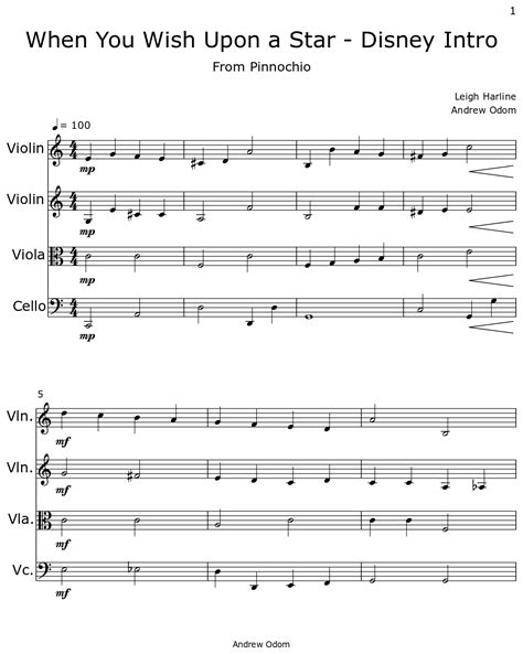 When You Wish Upon A Star Disney Intro Sheet Music For Violin