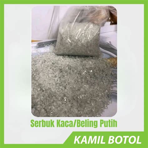 serbuk kaca beling kaca putih kamil botol