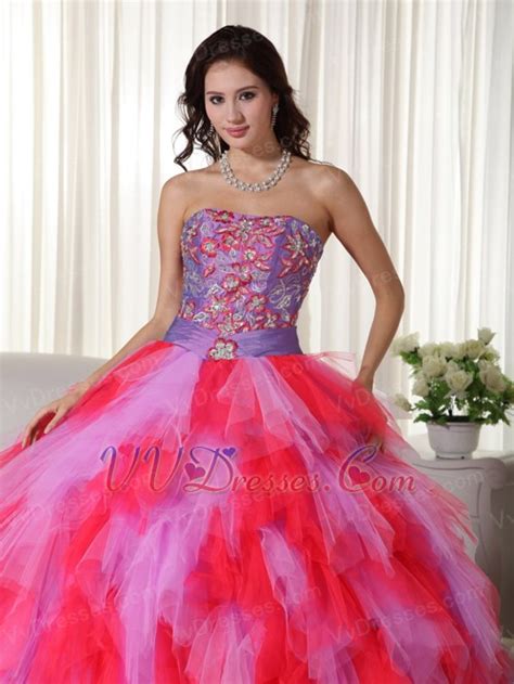 Multi Color Lilac And Hot Pink Quinceanera Puffy Big Skirt Like Princess
