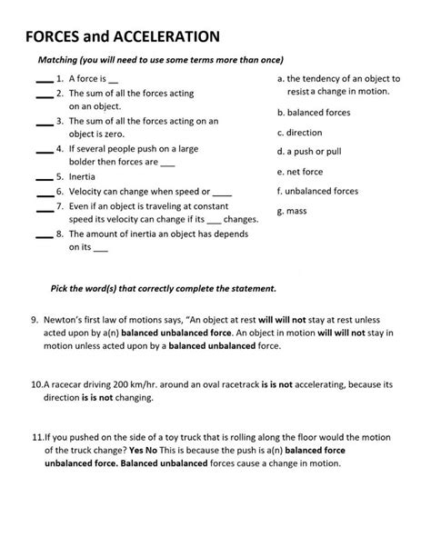 Acceleration Worksheet With Answers