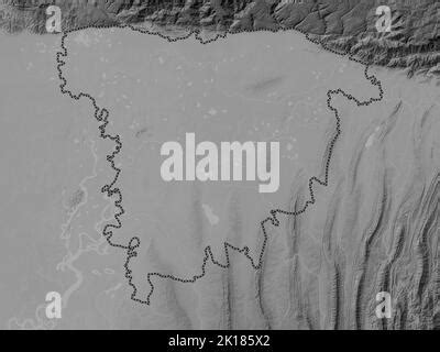 Sylhet Division Of Bangladesh Grayscale Elevation Map With Lakes And