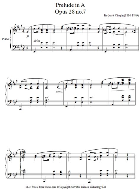 Chopin Prelude In A Opus No Sheet Music For Piano Notes