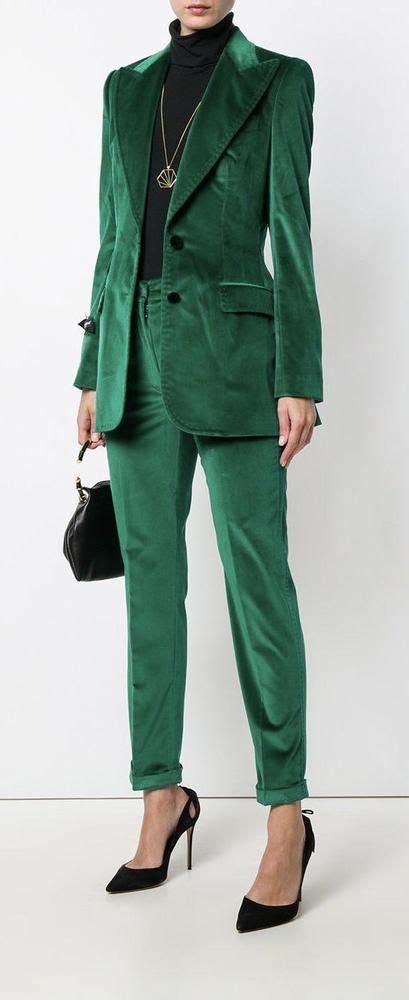 Green Velvet Women Suits 2 Piece Office Ladies Pants Suit Formal