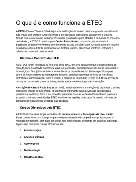 O Que Significa Etec - O que é a ETEC e seus cursos técnicos | PDF