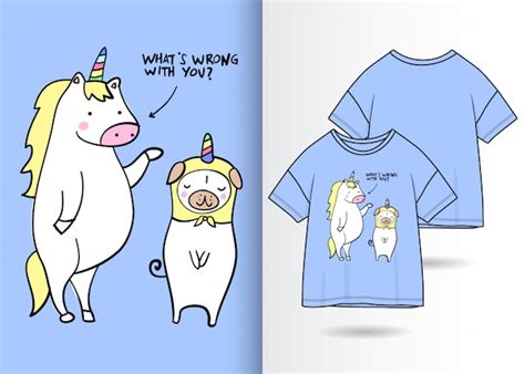 Premium Vector Hand Drawn Cute Unicorn Illustration With T Shirt Design