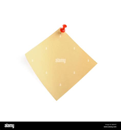 yellow paper note with shadow It is attached red pin on a white