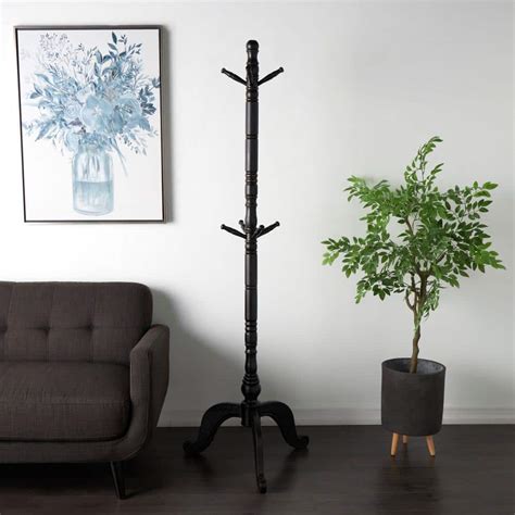 Litton Lane 78 In Black Wood 7 Hanger Coat Rack With Scrolled Feet And