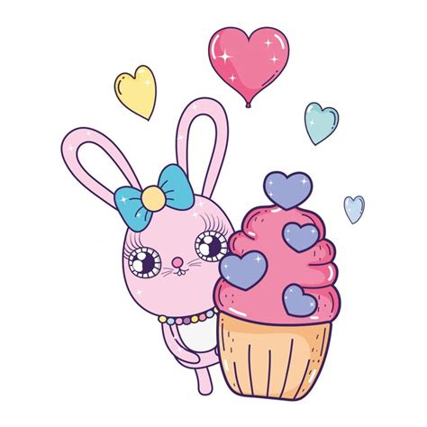 Premium Vector Cute Rabbit Girl With Sweet Cupcake Valentines Day