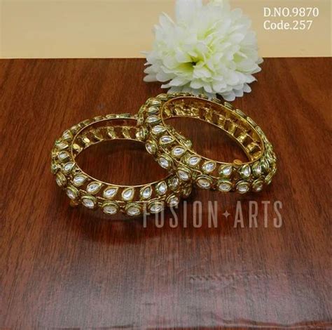 Party Brass Fusion Arts Traditional Kundan Openable Bangles Plastic