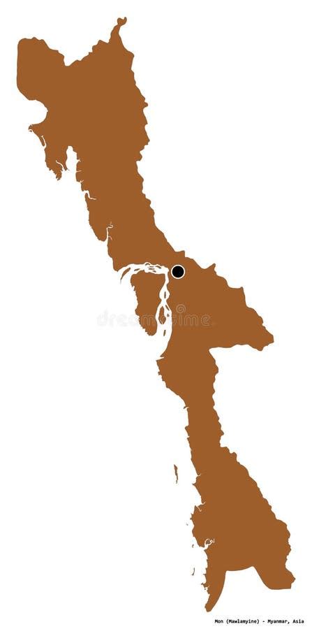 Mon State Map of Myanmar in Front of a White Background Stock ...