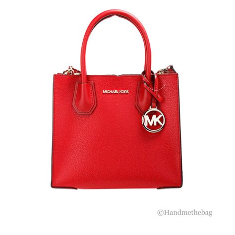 Michael Kors Mercer Medium Handbag Bright Red Pebble Leather