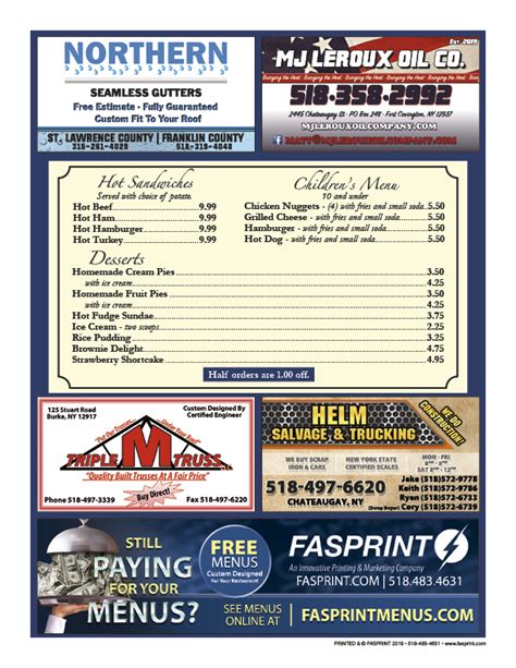 Sunrise Cafe 20196 Fasprint Menus