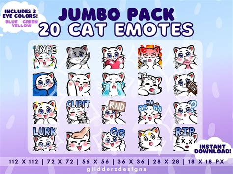 White Cat Twitch Emote JUMBO Pack 20 White Cat Emotes For Stream White