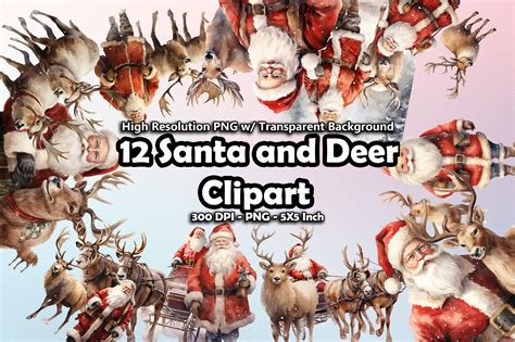 12 Santa and Deer Clipart PNG Graphic by printztopbrand · Creative Fabrica