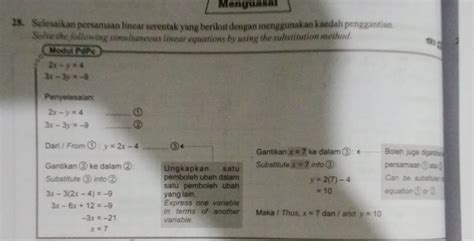 Solved Menguasal 23 Selesaikan Persamaan Linear Serentak Yang Berikut