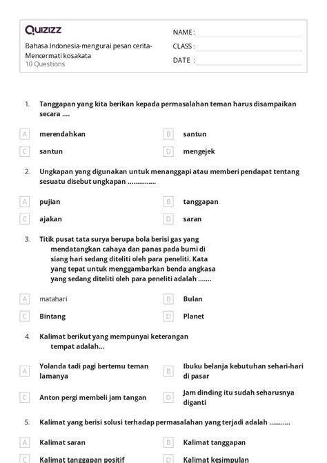 50 Lembar Kerja Bahasa Dan Kosakata Untuk Kelas 3 Di Quizizz Gratis