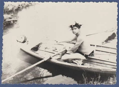 Guy Shirtless On A Boat Naked Torso Bulge Tenderness Vintage Photo