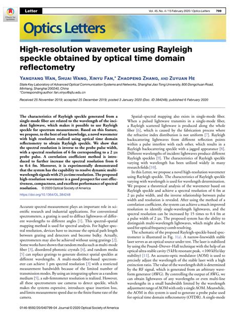 High Resolution Wavemeter Using Rayleigh Speckle Obtained By Optical