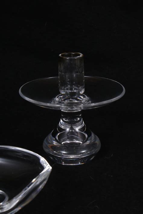 Steuben Teardrop Art Glass Candle Holders And Ashtray Mid Century Ebth