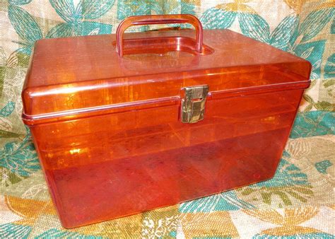 Large Wilson Clear Amber Plastic Sewing Box W Two Trays