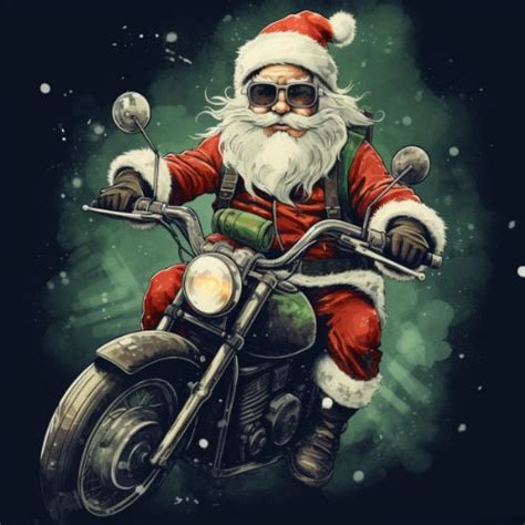 Biker Santa Clipart, 5 High Quality PNG, Digital Download, Card Making, Mixed Media, Digital ...