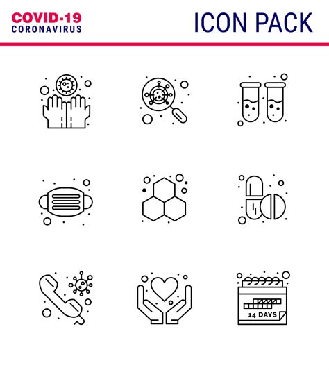 9 líneas corona virus pandemia vector ilustraciones experimento