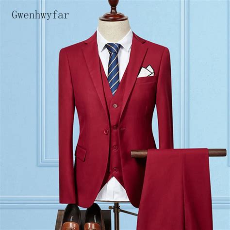 Gwenhwyfar Latest Red Men Suit Groomsmen Tuxedo Elegant Blazer Mens