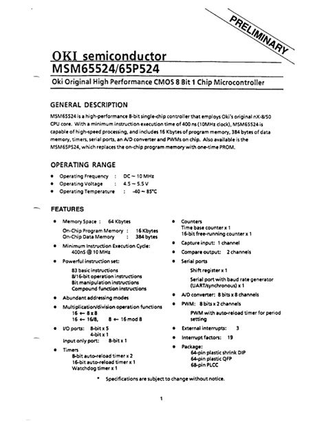 Msm P Datasheet Oki Original High Performance Cmos Bit Chip