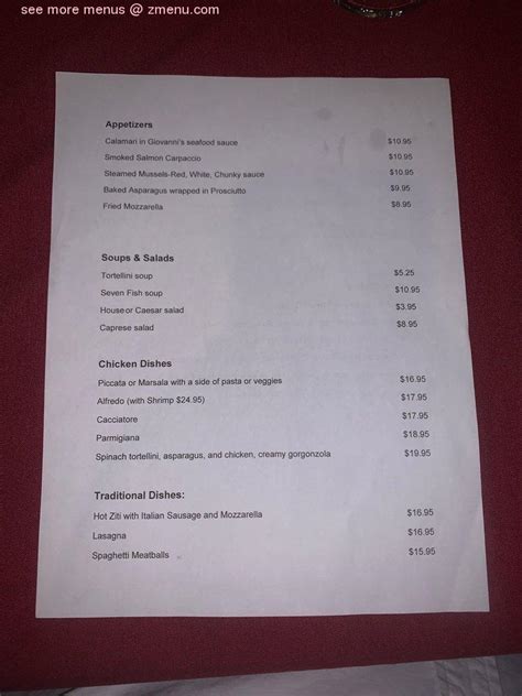 Menu at Giovanni's Italian Restaurant, Greenville, Woodruff Rd #4