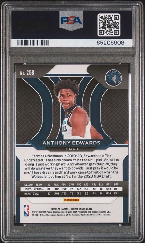 2020 Panini Prizm Anthony Edwards 258 PSA 10 RC Timberwolves EBay