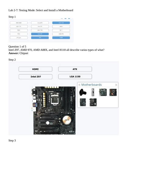 Solution Lab Testing Mode Select And Install A Motherboard Docx