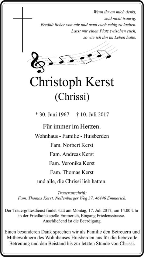 Traueranzeigen Von Christoph Kerst Trauer In NRW De