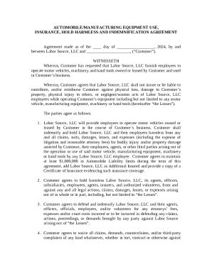 Hold Harmless Agreements Doc Template Pdffiller