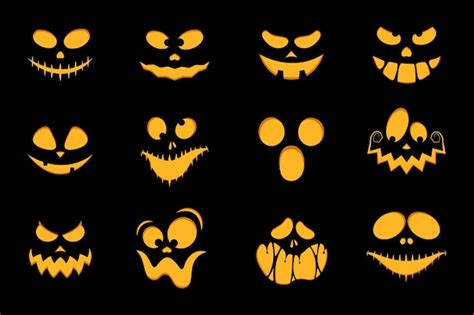 Premium Vector | Set of Scary and funny faces of halloween pumpkins or ...