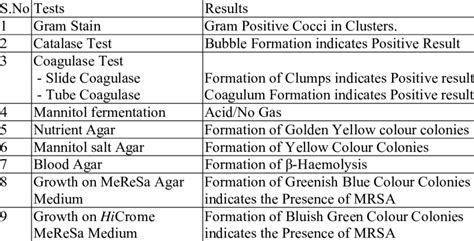 Staphylococcus Aureus Identification Tests