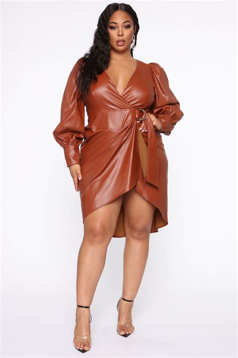 Comparin To You Faux Leather Midi Dress Cognac Fashion Nova