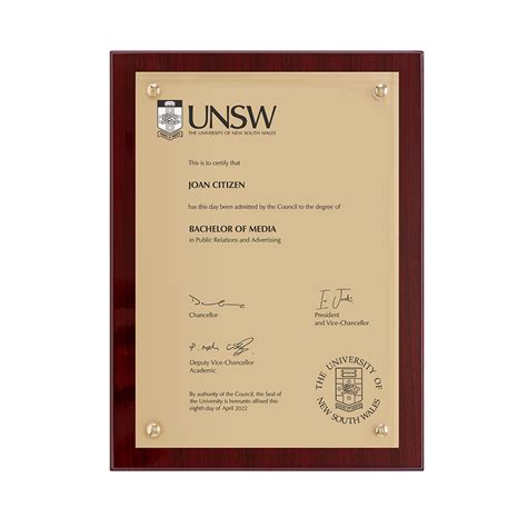 UNSW University Plaque Deluxe 4 Stud Rosewood Timber With Gold Silver