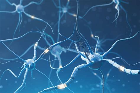 Blue Neurons with Glowing Fragments Over Blue Stock Illustration ...