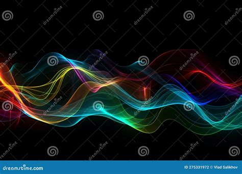 Abstract Dynamic Colorful Waves On Black Background Technology Concept