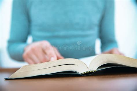 Man Reading Bible On The Table Stock Photo Image Of Religion