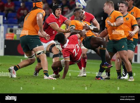 Wales and Australia players battle for the ball during the 2023 Rugby ...