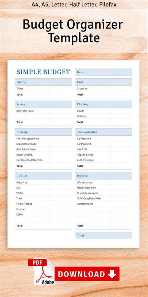 Budget Organizer Template, Weekly Budget Template, Simple Budget ...