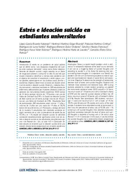 Pdf Estrés E Ideación Suicida En Estudiantes Universitarios