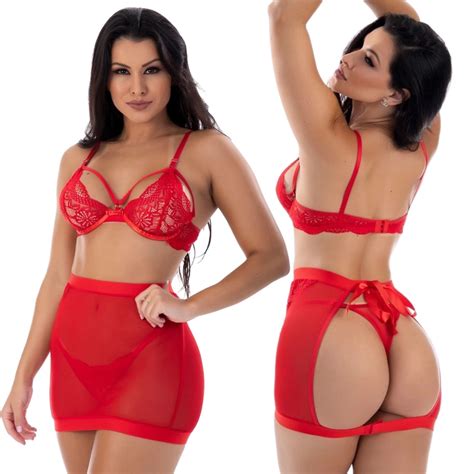 Conjunto Trio Pe As Lingerie Suti Sem Bojo Arco Saia Tule