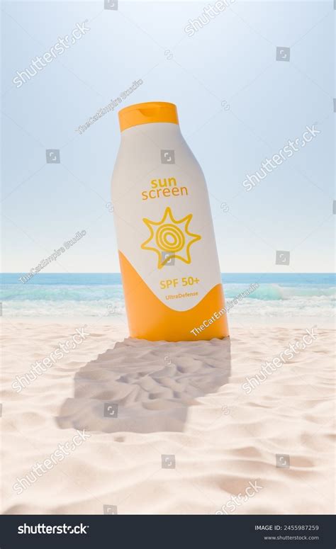 giant sunscreen bottle labeled spf  stock illustration